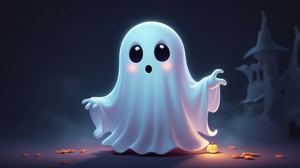 Friendly Ghost with Soft Lighting in Spooky Atmosphere