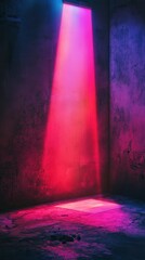 Obraz premium A business card mockup is highlighted by colorful beams of light in a dark setting, creating depth