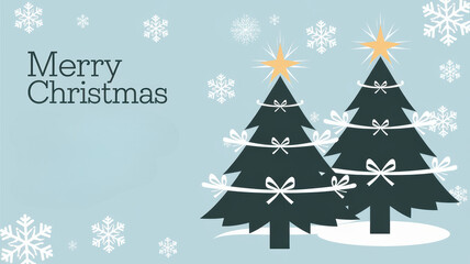 Merry Christmas greeting with two decorated Christmas trees and snowflakes in winter scene. festive design evokes joyful holiday spirit