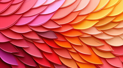 Naklejka premium Vibrant gradient of overlapping scales in shades of pink, red, and orange creates visually stunning texture. This artwork evokes warmth and creativity, perfect for various design projects