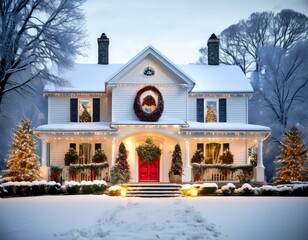 house in winter at christmas time