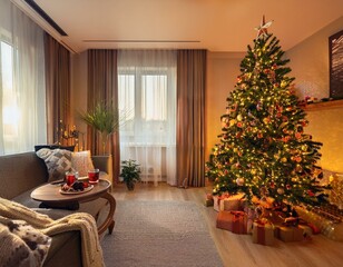 living room with christmas tree