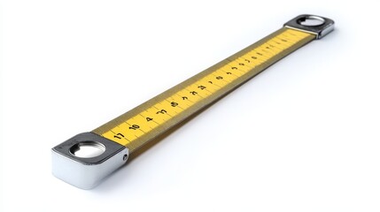 A tape measure fully extended with markings in inches and centimeters, isolated on a white background