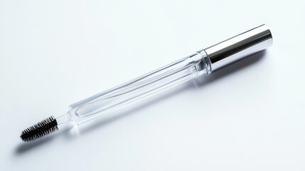 A tube of clear brow gel with a small brush applicator, isolated on a white background