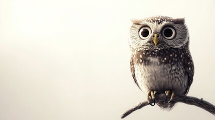 Fototapeta premium A wise owl perched on a branch, staring intently with large eyes, isolated on a white background