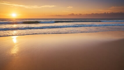 Obraz premium Tranquil sunset at the beach with gentle waves lapping on golden sands