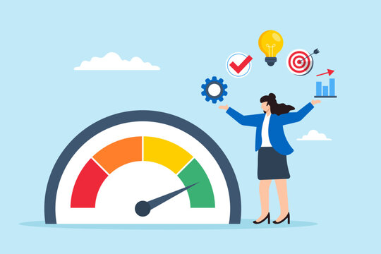 Flat illustration of multitasking businesswoman work efficiency on high performance success talent employee productivity skill