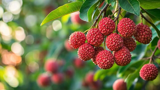 beautiful a bunch of Lychee fruit ripe on branch