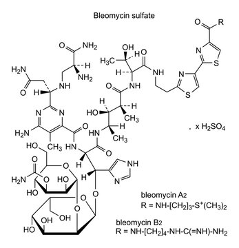 Chemical structure of bleomycin sulfate, drug substance