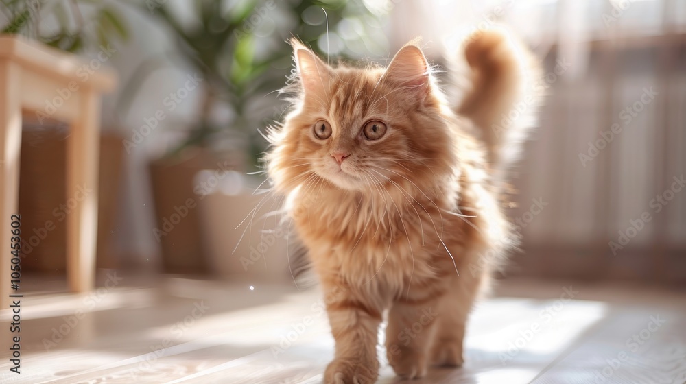 Poster fluffy cat enjoys laser pointer playtime