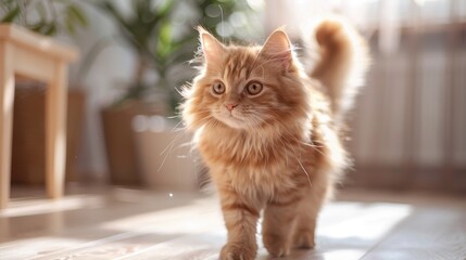 Obraz premium Fluffy Cat Enjoys Laser Pointer Playtime