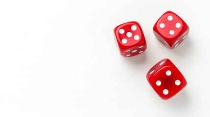 Three red dice with white dots on a clean white background.