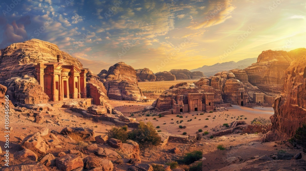 Aufkleber a picturesque view of the ancient city of petra with its sandstone cliffs and carved rock temples un