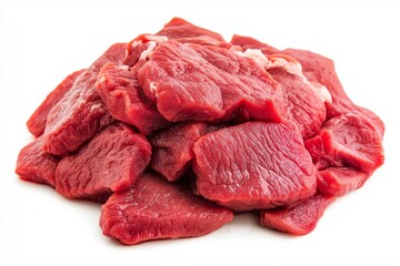 Obraz premium Raw Beef Meat Pieces on White Background.