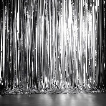 Fototapeta background for photography with silver ribbons and curtains