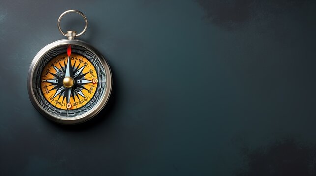 Compass on Dark Background. Top View And Flat Lay. Copy Space For Add Text. 3D Illustration. Generate Ai Image