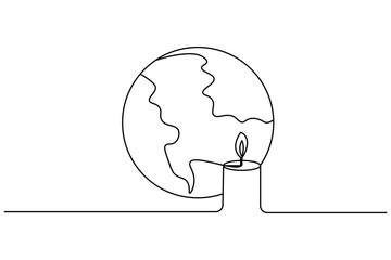 Earth hour continuous line drawing of isolate globe map outline simple vector icon