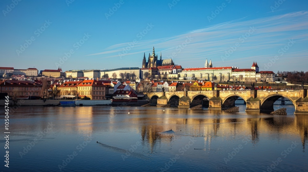 Aufkleber a picturesque view of the historic streets and medieval architecture of prague with its iconic castl
