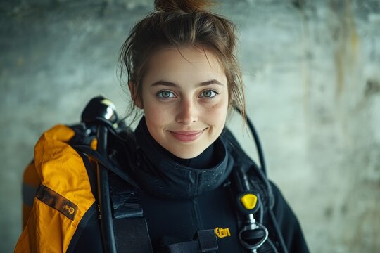 Young diver smiling and preparing for underwater exploration