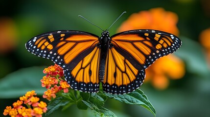 Obraz premium Butterflies flying around flowering plants Delicate butterflies that fly from flower to flower and celebrate spring with their splendor of colors.