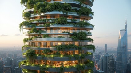 Obraz premium Sustainable Skyscraper Blending Nature and City Life