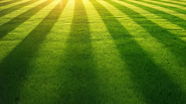 A freshly cut lawn shows off its stripes in the afternoon sun
