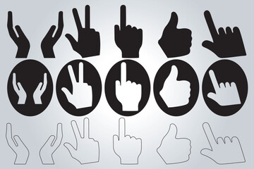 Hands sign icon set with fill circle and outline style.  Editable stroke and fill color,  Vector illustration