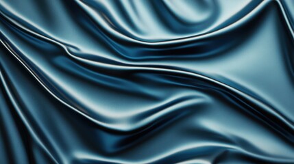 Fototapeta premium Smooth Metallic Blue Satin Fabric with Elegant Folds and Reflections