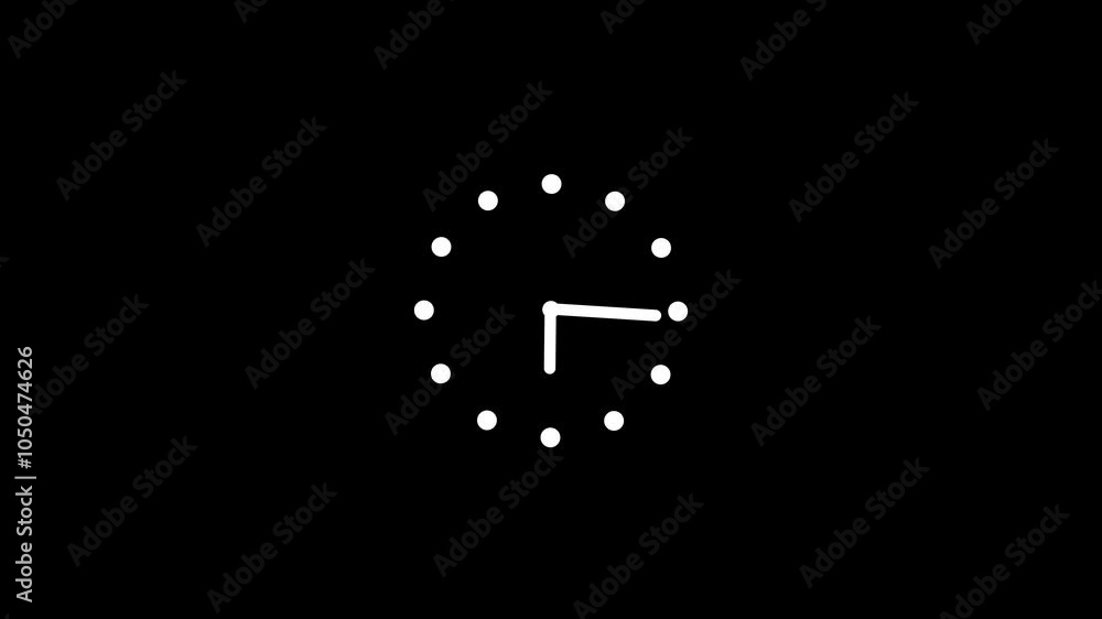 Poster clock icon countdown 24 hour day fast speed animation. animated clock on the black screen.