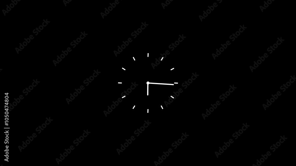 Poster clock icon countdown 24 hour day fast speed animation. animated clock on the black screen.