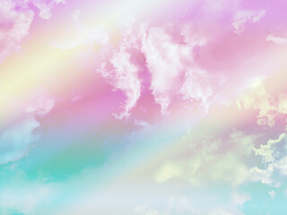 Fototapeta premium beauty sweet pastel pink and green colorful with fluffy clouds on sky. multi color rainbow image. abstract fantasy growing light