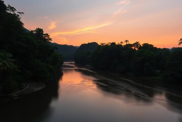Fototapeta premium Rainforest River at Sunset A rainforest river at sunset with the