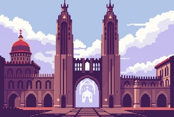 Fototapeta premium Architectural pixel art with abstract designs