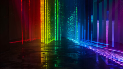 Abstract Art Scene with Vertical Rainbow Light Beams