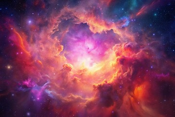 Fototapeta premium Pink space nebula clouds among star pigs