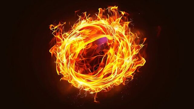 A swirling ball of fire with intense flames isolated on a transparent background, perfect for creative design and animation projects