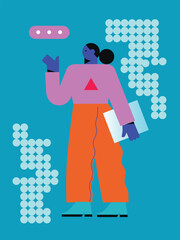 Flat people and technology. Vector woman and man flat illustration. Ideal for social media and business presentations, user interface, UX, graphic and web design, apps and interfaces. EPS 10	