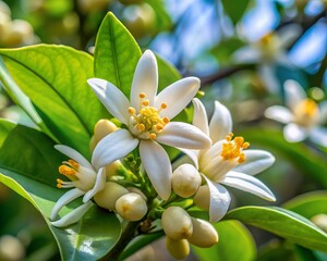 Fototapeta premium branch of blooming lemon close-up on the same background