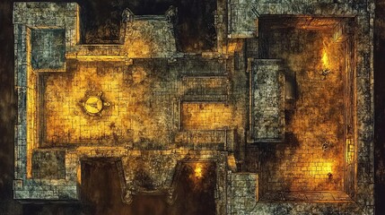 Explore the eerie corridors of a dark castle, illuminated by flickering torches. Stone walls and intricate textures create a mysterious atmosphere perfect for fantasy themes. Great for board game