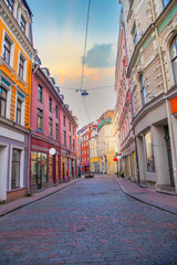 Old street in old Riga. The city is capital of Latvia that is well known to be a very popular tourism destination in the Baltic region