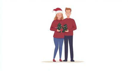 Happy Couple Holding Christmas Trees   Holiday Cheer and Togetherness