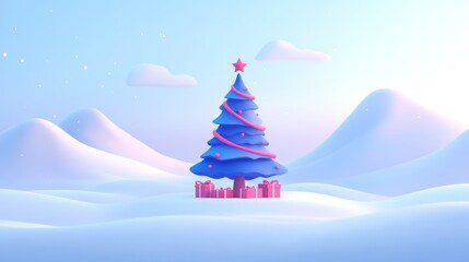 3D Christmas Tree Winter Wonderland Scene