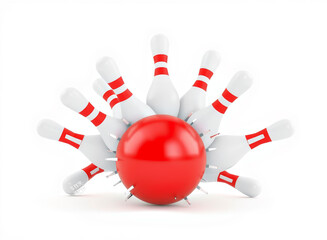 Kegel und Bowlingball in dynamischer Aktion