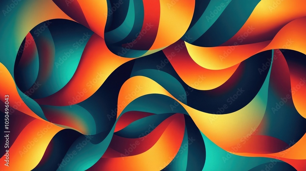 Poster generative ai abstract geometrical background with bright, curved lines forming an endless pattern