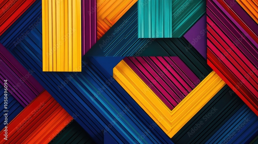 Poster generative ai abstract multicolored geometric background with layered shapes and parallel lines