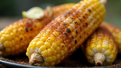 Grilled corn on the cob with butter chili powder and lime