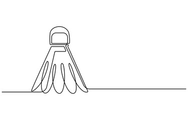 One continuous single line of badminton for sport theme isolated on white background. Badminton shuttlecock one line art. Continuous line drawing of badminton, sport