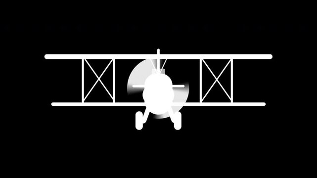 Biplane aeroplane aviation icon animated with alpha transparent overlay [4K]
