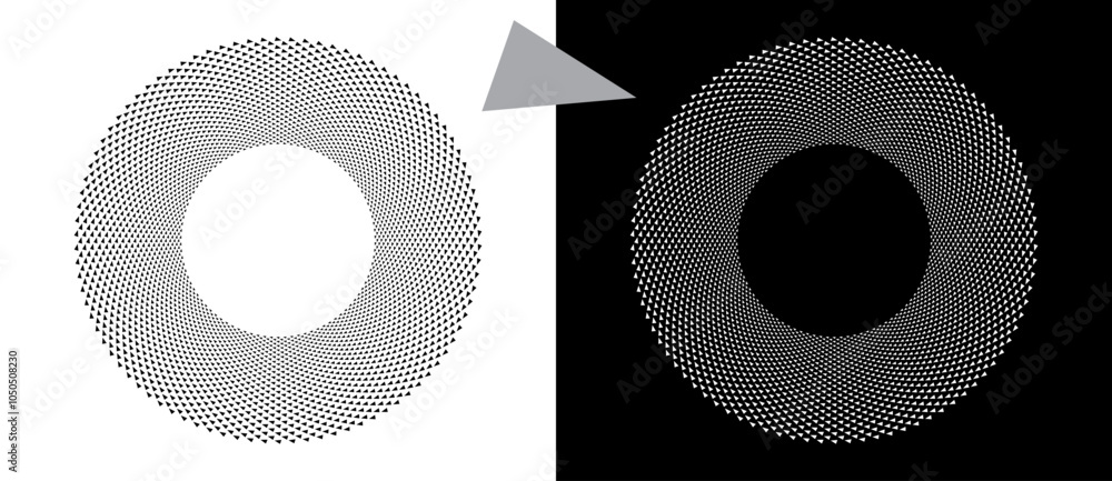 Fototapete modern abstract background with halftone triangles in circle form. round logo. black shape on a whit