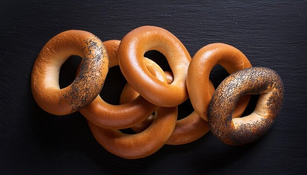 Bagels on a black background top view